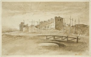 Nyt mål under bygning, set fra Harford Bridge, ca. 1820 (blyant og akvarel på papir)