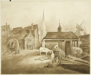Nordøstlige ende af King Street, der viser Welsh Market (tegning, akvarel)