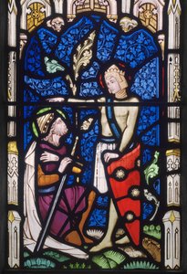 Vindue med to mandlige helgener, ca. 1860 (farvet glas)