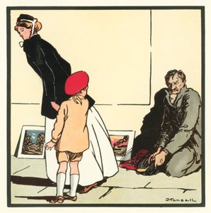 Kensington Rhymes: The Pavement Artist (farve litho) af John Robert (after) Monsell