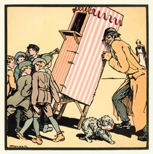 Kensington Rhymes: The Punch And Judy Show (farve litho) af John Robert (after) Monsell
