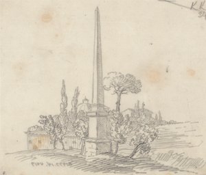 En Obelisk med Tage og Træer i det Fjerne af John Robert Cozens