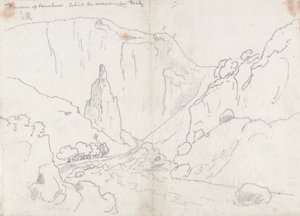 Vaucluse-fontænen, bag den vinkelrette klippe af John Robert Cozens