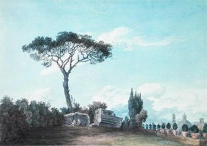 I haverne ved Colonna Palace, Rom (akvarel på papir) af John Robert Cozens