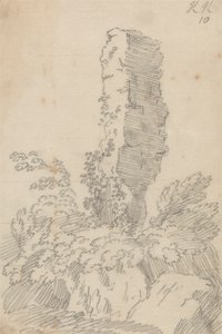 Vinkelrette klipper og træer af John Robert Cozens