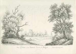 Barton under Needwood Village: pen and ink drawing, 1836dani af John Robert Fernyhough