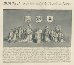 Messingplade i Biddulph Church - William Bowyer fra Knipersley: tegning med pen og vask, nd [?19. århundrede] (tegning) af John Robert Fernyhough