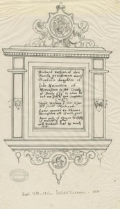 Rugeley Church (gamle) - Monument til Richard Weston: pen- og blæksporing af John Robert Fernyhough