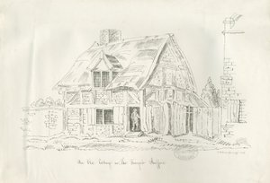 Stafford - Old Cottage in the Foregate: pen- og blæktegning af John Robert Fernyhough