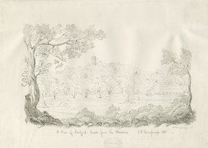 Stafford Castle - East View: pen og sepia tegning af John Robert Fernyhough
