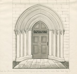 Uttoxeter Church - South Door: pen og vask tegning, og [midten af det 19. århundrede] (tegning) af John Robert Fernyhough