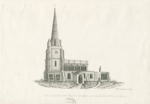 Uttoxeter kirke [gammel]: pen- og blæktegning, 1836 af John Robert Fernyhough