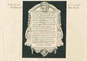 Whitmore Church - Tablet til Mrs. Elizabeth Mainwaring: pen og vask tegning, nd [19. århundrede] af John Robert Fernyhough
