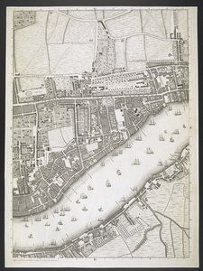 Plan over London, Ratcliff motorvej, Upper Shadwell road,  En plan over byerne London og Westminster og bydelen Southwark; : med de sammenhængende bygninger; Fra en faktisk undersøgelse, / taget af JOHN ROCQUE, Land-Surveyor, og graveret af John Pine,  J af John Rocque