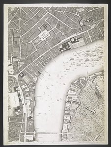 Plan over London, The Strand, Westminster bridge,  En plan over byerne London og Westminster og bydelen Southwark; : med de sammenhængende bygninger; Fra en faktisk undersøgelse, / taget af JOHN ROCQUE, Land-Surveyor, og graveret af John Pine,  John Rocq af John Rocque