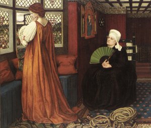 Prærafaelitiske malerier: Juliet og hendes sygeplejerske (Juliette et sa nourrice) af Stanhope (Spencer-Stanhope), John Roddam (1829-1908). Olie på lærred