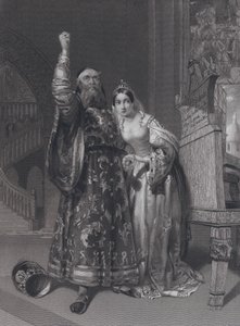 Marino Faliero, doge af Venedig, truer med hævn for injurier af sin kone, Aluycia Gradenigo (gravering)