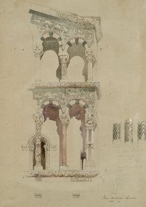 En del af facaden af den ødelagte kirke San Michele i Foro, Lucca, som den så ud i 1845, Ma af John Ruskin