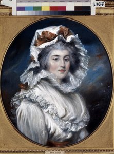 Portræt af en ung kvinde med en kasket (Portræt af en pige i en kasket). Tegning af John Russell (1745-1806). Pastel på papir, anden halvdel af 1700-tallet. Engelsk kunst fra det 18. århundrede. Eremitagemuseet, Sankt Petersborg. af John Russel
