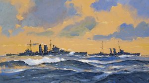 De britiske krydsere HMS Exeter og HMS York (gouache på papir)