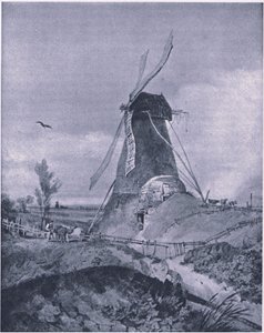 En vindmølle i Lincolnshire (farve litho) af John Sell Cotman