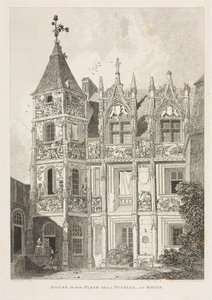 Normandiets arkitektoniske antikviteter (Bind II), Pl. 64: Hus på Place de la Pucelle i Rouen af John Sell Cotman