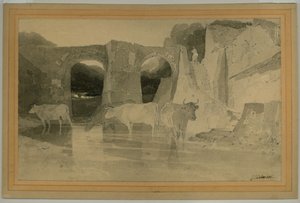 Bro og køer, ca. 1803-04 (blyant med vask på papir) af John Sell Cotman