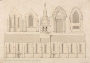 Elevation af kirken i Columbiers, nær Valognes, Normandiet af John Sell Cotman
