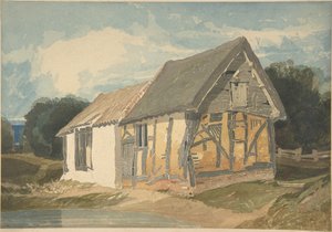 Landbrugsbygning ved en dam af John Sell Cotman