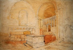 Interiør af Norwich Cathedral (blyant og akvarel på papir) af John Sell Cotman