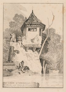 Liber Studiorum; Frontispice, udsigt over et havehus på bredden af floden Yare af John Sell Cotman