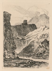 Liber Studiorum: Plade 12, Dolbadern Castle, Llanberris Lake, North Wales, 1838. af John Sell Cotman