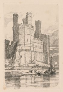 Studiebog: Plade 28, Caernarvon Castle, N. Wales, 1838 af John Sell Cotman