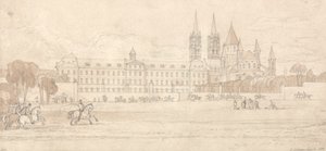 Militærskole og Abbey Church of St Stephen i Caen af John Sell Cotman