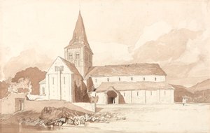 Notre Dame på vandet, Domfront, Normandiet af John Sell Cotman