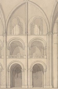 Perspektivisk optegning af en del af klosterkirken Saint-Étienne i Caen, Normandiet af John Sell Cotman
