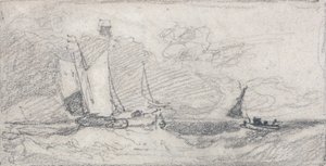 Sejlads med vogne og både i et uroligt hav af John Sell Cotman
