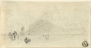 Skitse af Mont Saint Michel (recto); Bygninger ved siden af vand (verso) af John Sell Cotman