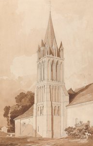 Sydøst udsigt over Ifs-kirken, nær Caen, Normandiet af John Sell Cotman