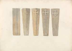 Studier af fem kistelåg fra kirker i Norfolk af John Sell Cotman