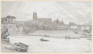 Byen Beccles set fra broen, Suffolk af John Sell Cotman