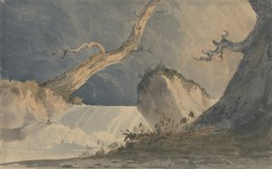 Vandfald i et øde landskab (akvarel på papir) af John Sell Cotman