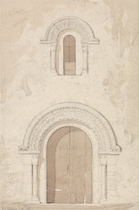 Vestlig døråbning og vindue i Ham-kirken nær Valognes, Normandiet af John Sell Cotman
