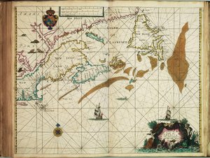 Et kort over Amerikas kyst fra Newfoundland til Cape Cod af John Seller