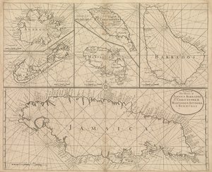 Kort over Jamaica, Barbados, St Christopher, Martinique, Antigua og Bermuda af John Seller