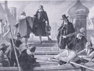 Flight of the five members, illustration fra The History of the British People udgivet af Waverley, ca. 1940 (litho) af John Seymour Lucas
