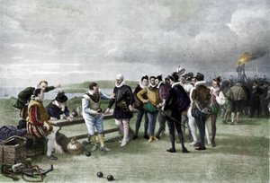 Armadaen i sigte, Plymouth hakke, 1880, 1911 af John Seymour Lucas