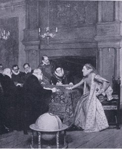 "Kongen af Spaniens flåde er i udlandet", fra Cassells History of the British People udgivet af Waverley Book Company, ca. 1950