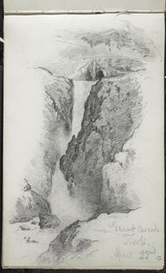 Great Cascade, Tivoli, Italien, 22. april 1869 (grafit på råhvidt vævet papir) af John Singer Sargent