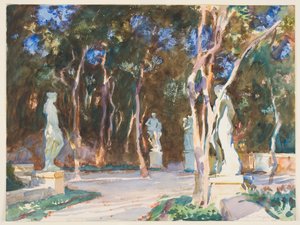 Shady Paths, Vizcaya (wc over grafit på papir) af John Singer Sargent